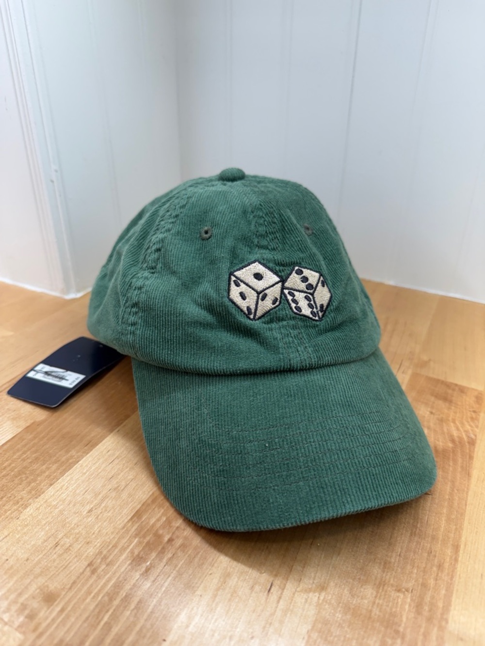 Lucky Brand Green Corduroy Baseball Cap with Dice Embroidery